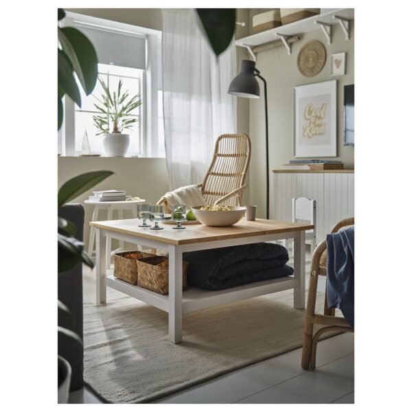 Coffee table white stainlight brown 90x90 cm