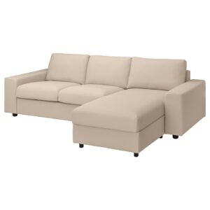 3seat sofa with chaise longue with wide arm rests beige