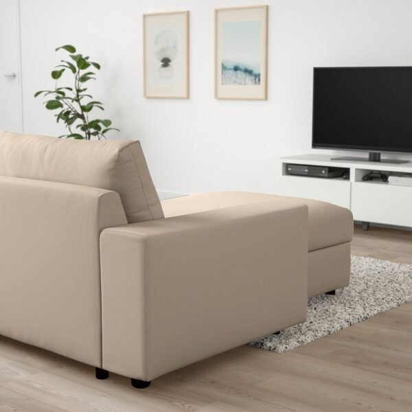 Corner sofa 5seat w chaise longue with wide armrests beige