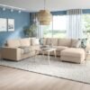 Corner sofa 5seat w chaise longue with wide armrests beige